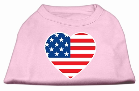 American Flag Heart Screen Print Shirt Light Pink XS